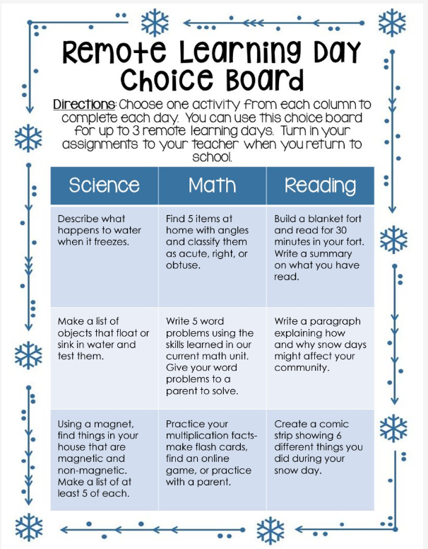 Fourth and Fifth grade 2nd remote learning choice board