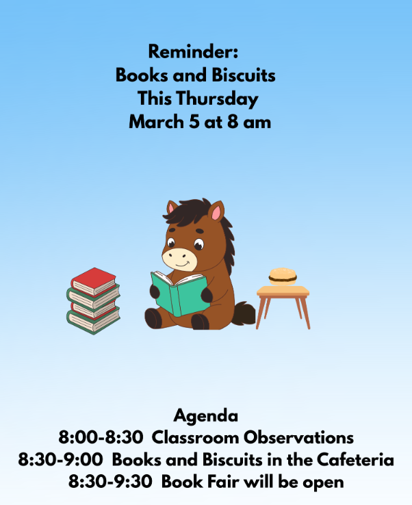 Books and Biscuits is Thursday, March 5th from 8:00-9:30.