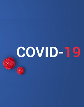 COVID-19 logo with blue background