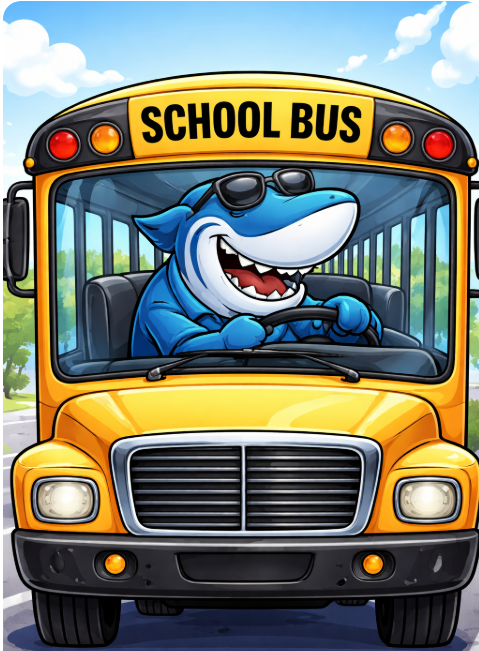 Shark Driving a School Bus