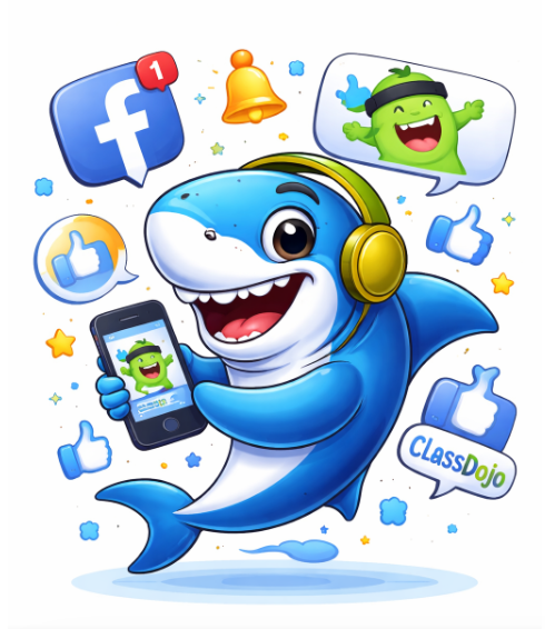 Shark with Facebook & Dojo logos