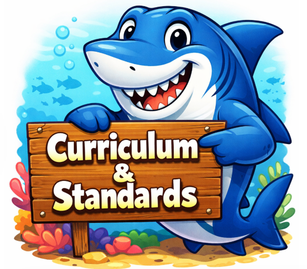 Shark with curriculum and standards sign 