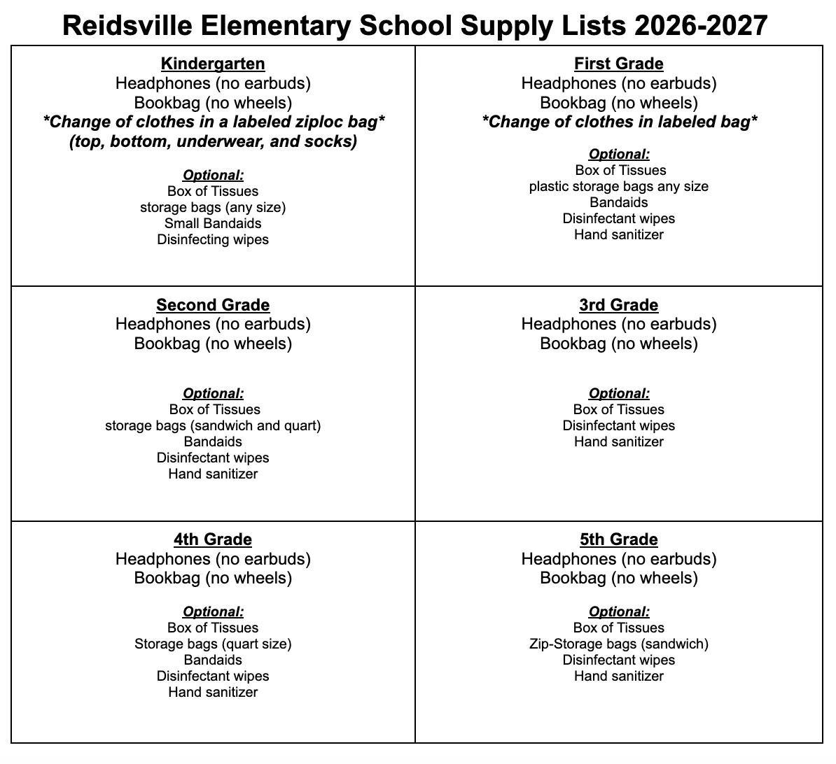 School Supply List