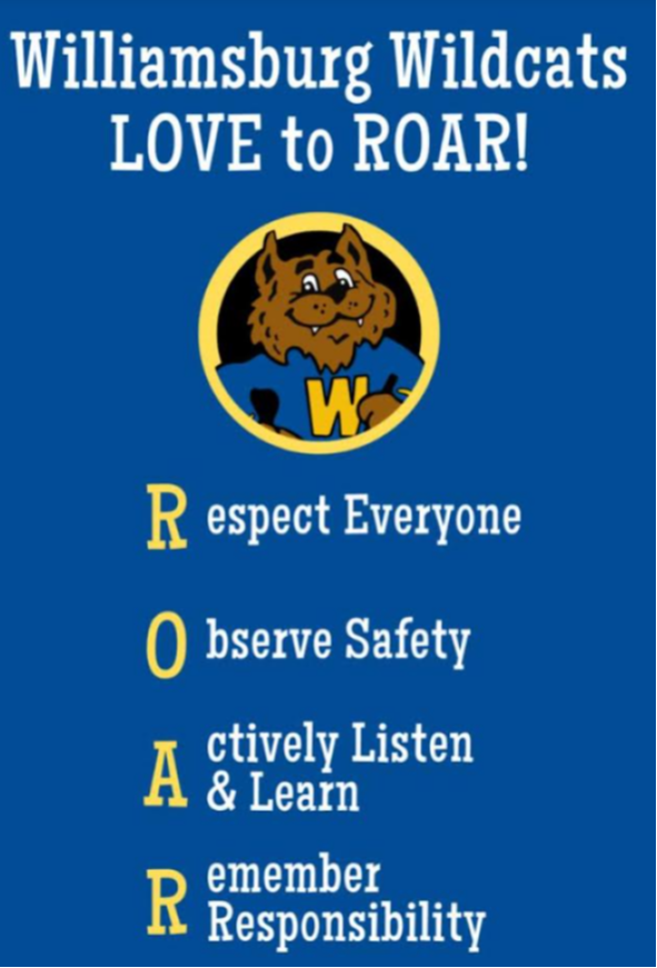 image showing the ROAR motto which stands for Respect Everyone, Observe Safety, Actively listen and learn, remember responsibility
