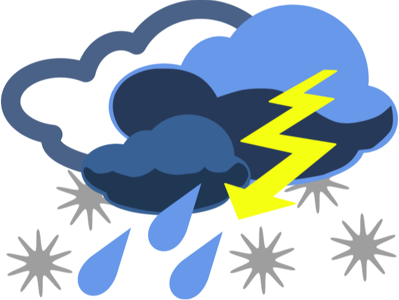 weather symbols including clouds, snow, rain, lightning 