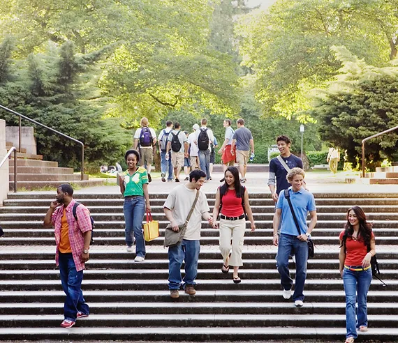 people walking down a stairs 