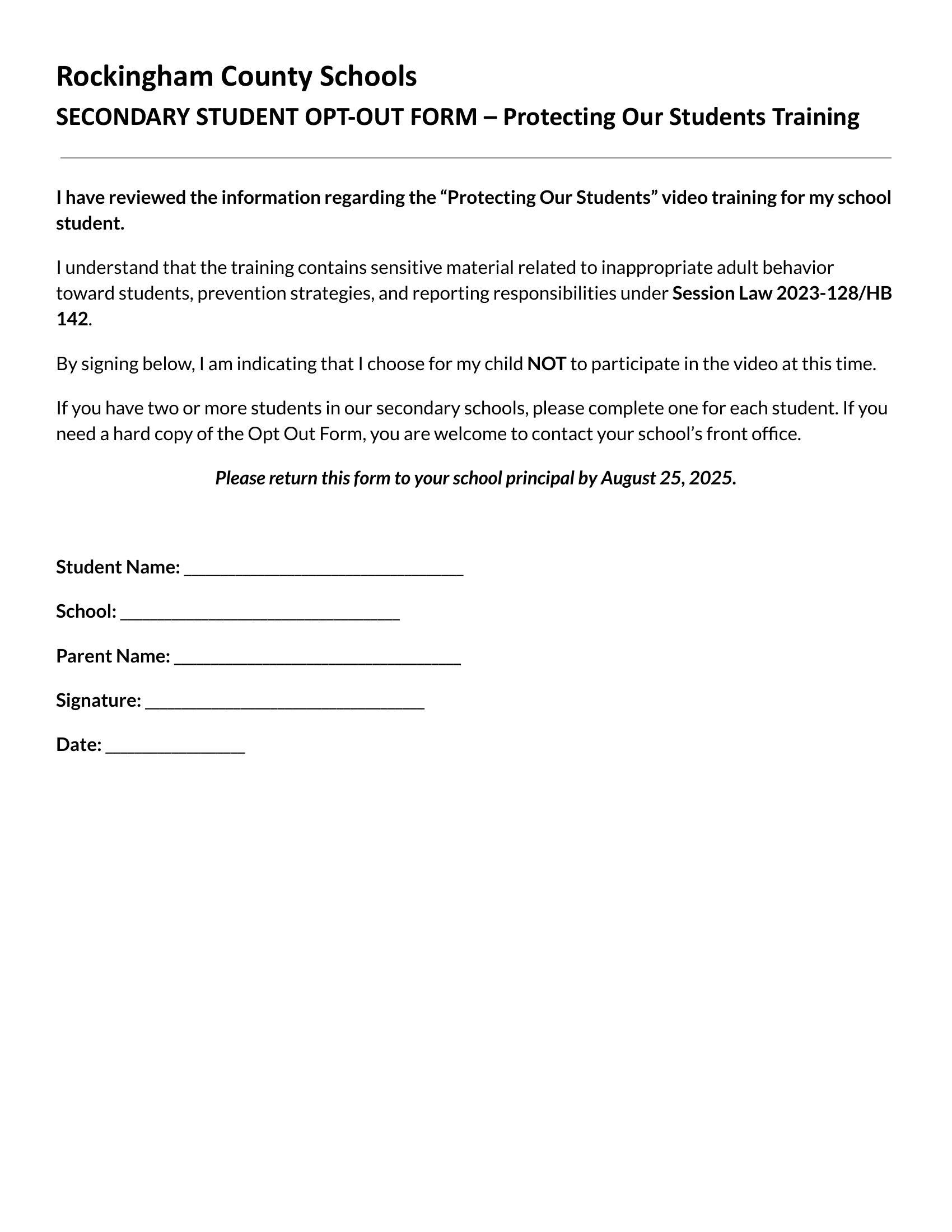 Protecting Our Students Opt-Out Form