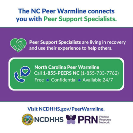 NCDHHS Warmline Peer Support Specialist Infographic Photo