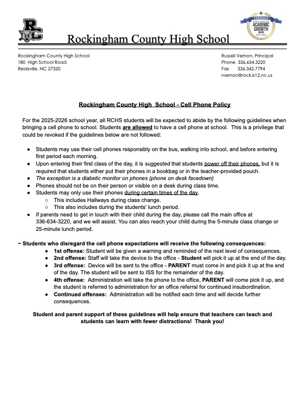 Cell Phone Policy PDF -- Same as Text Below