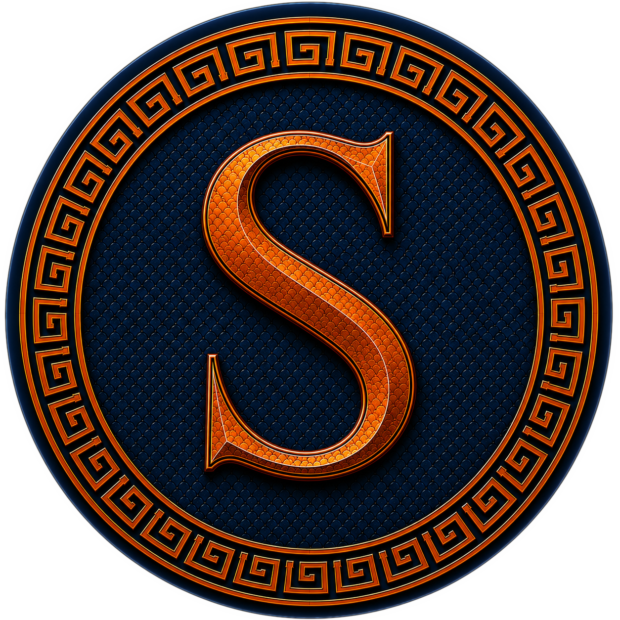 Orange and blue shield with an s in the middle