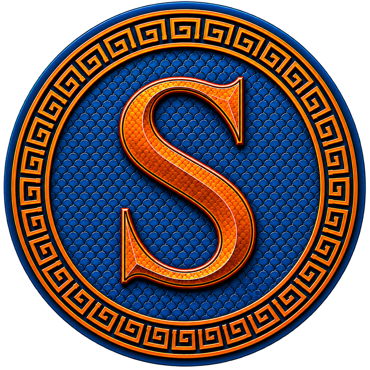 Orange S in a blue shield