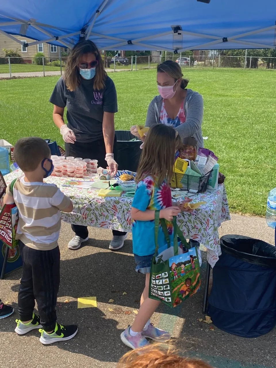 They are giving food to the children