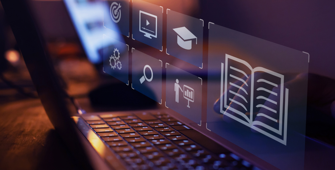 Laptop keyboard virtual icons elearning
