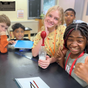 Group of students working on science project
