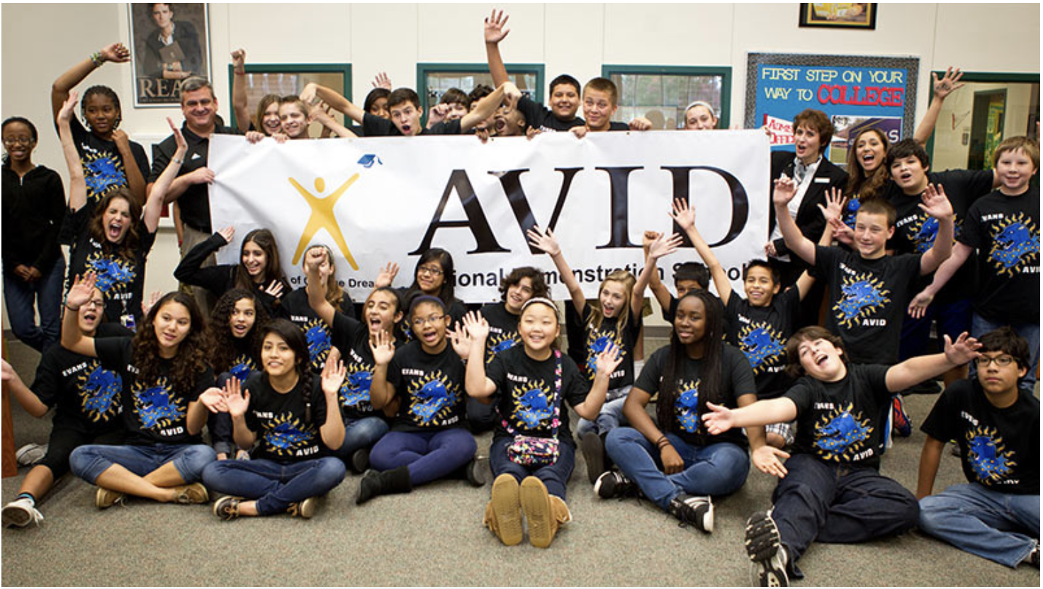 Evans Middle School is an AVID Demonstration school which means it has been identified as an exemplary model of the AVID college readiness system.