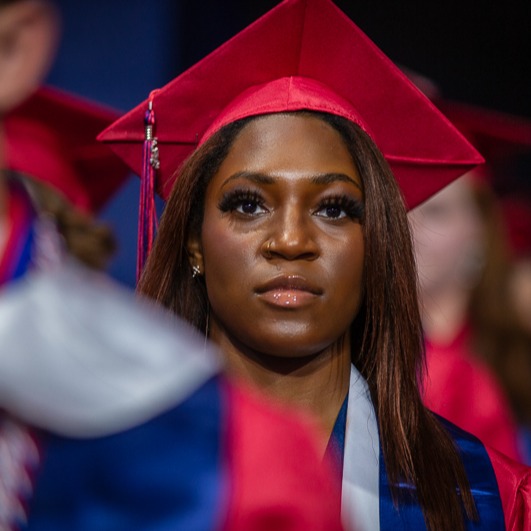 student waiting in line for graduation