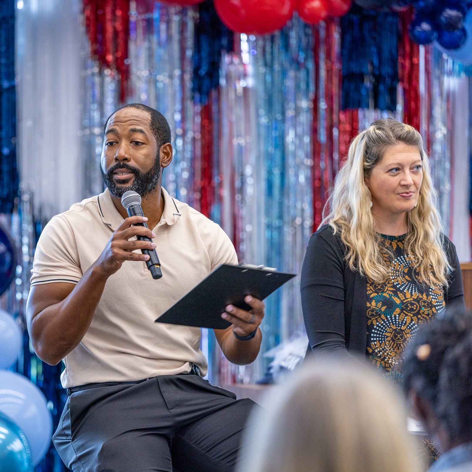 Two McKinney ISD teachers of the year participate in a panel during leadership summit. 