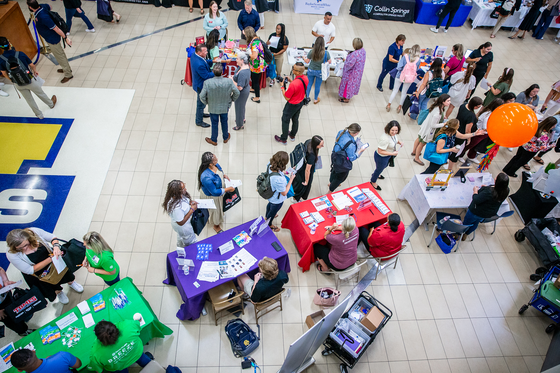 aerial view of the vendor area at the new teacher breakfast 