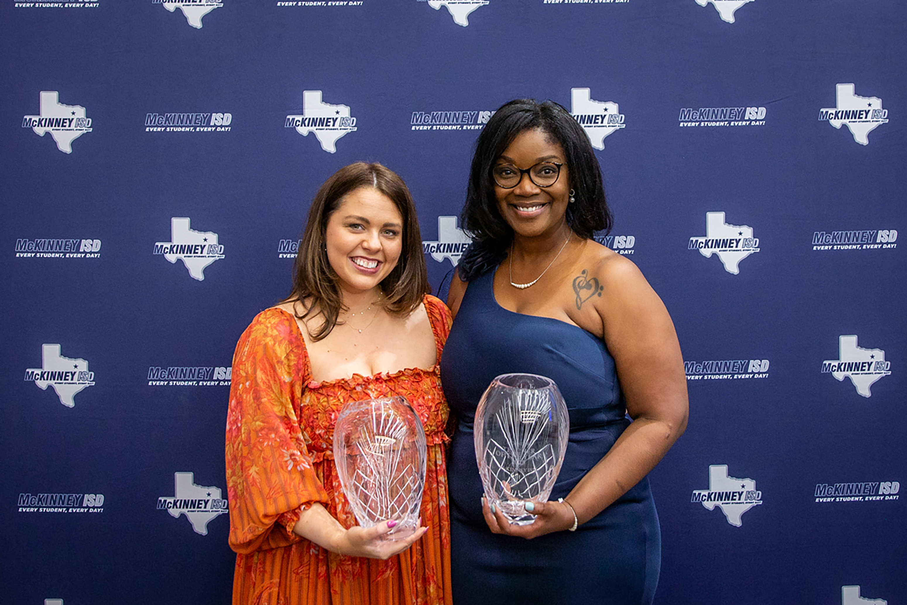 MISD Elementary Teacher of the Year Jaclyn Harrison from Valley Creek Elementary and Secondary Teacher of the Year Tiffany Scott from Scott Johnson Middle School