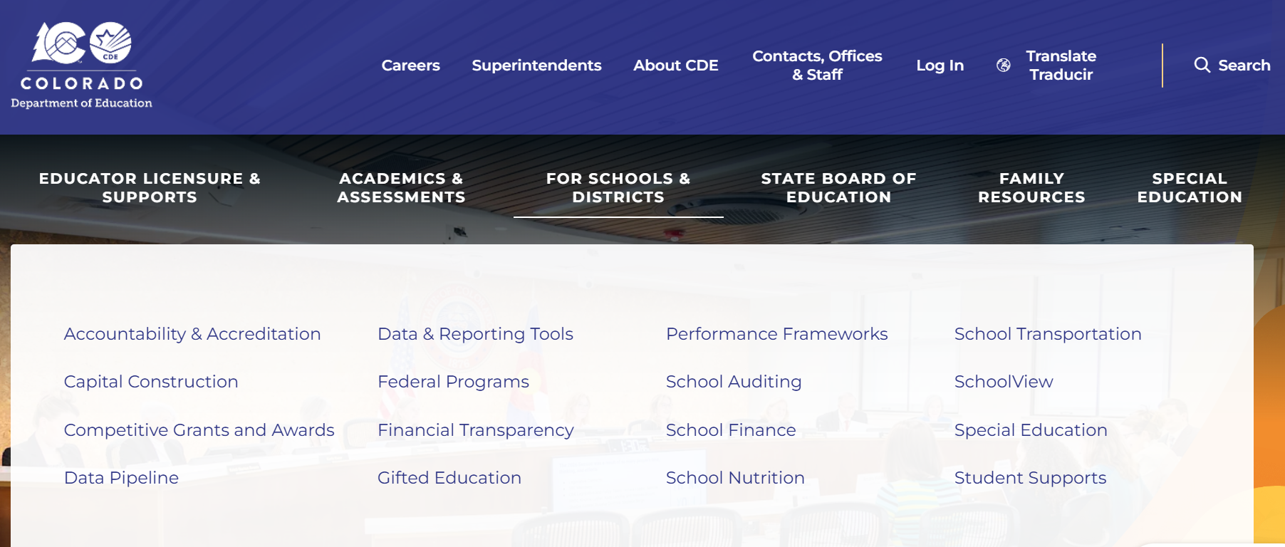 Screenshot of what the CDE website looks like at Home - Colorado Department of Education which is linked in text above