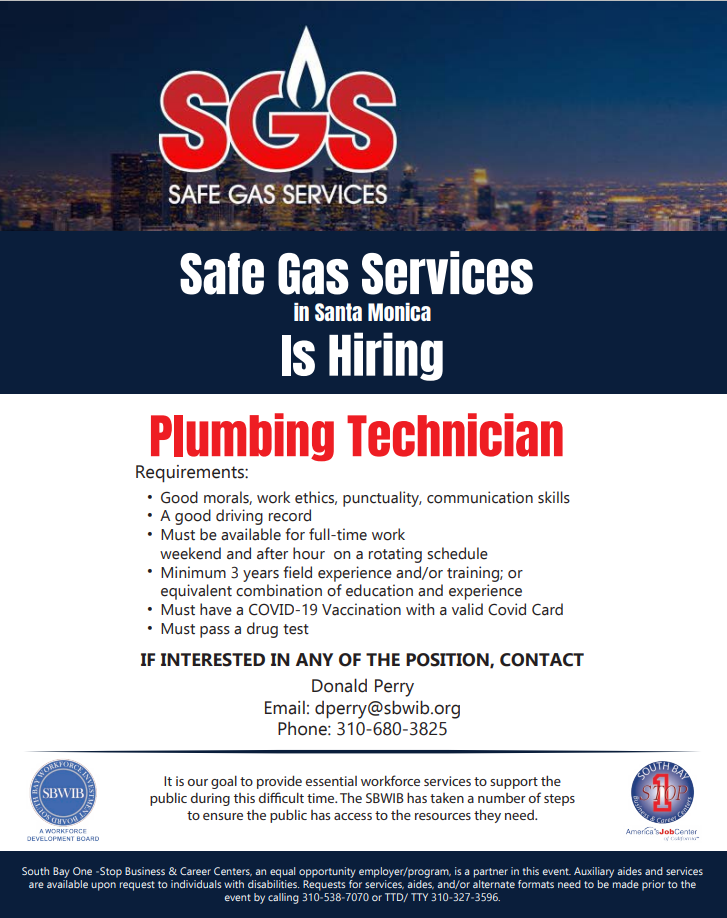 Safe Gas Services Hiring Plumbing technician flyer