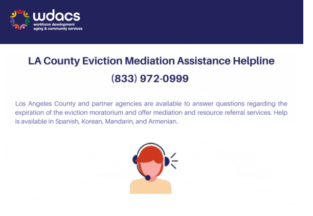 WDACS LA County Eviction Mediation Assistance Helpline flyer
