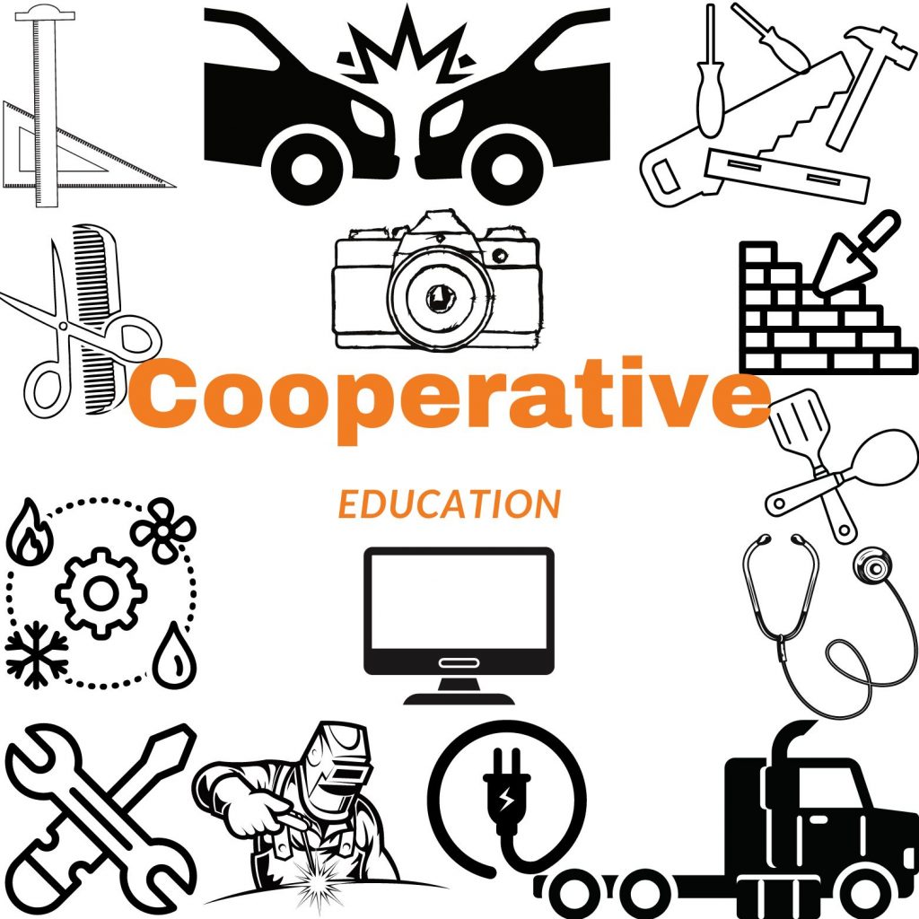 A graphic representation of various professional and technical skills surrounding the words “Cooperative Education,” 