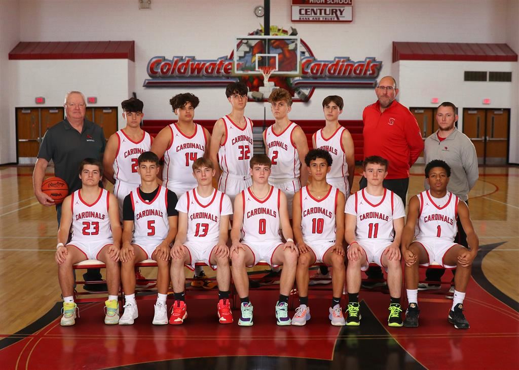 The 2023-24 Coldwater Cardinal JV boys basketball team