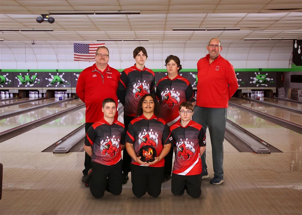 The 2023-24 Coldwater Cardinal varsity boys bowling team