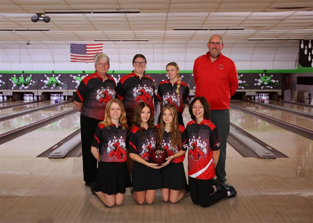 The 2023-24 Coldwater Cardinal varsity girls bowling team