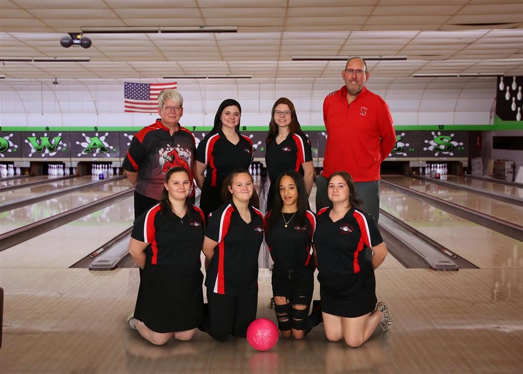 The 2023-24 Coldwater Cardinal JV girls bowling team