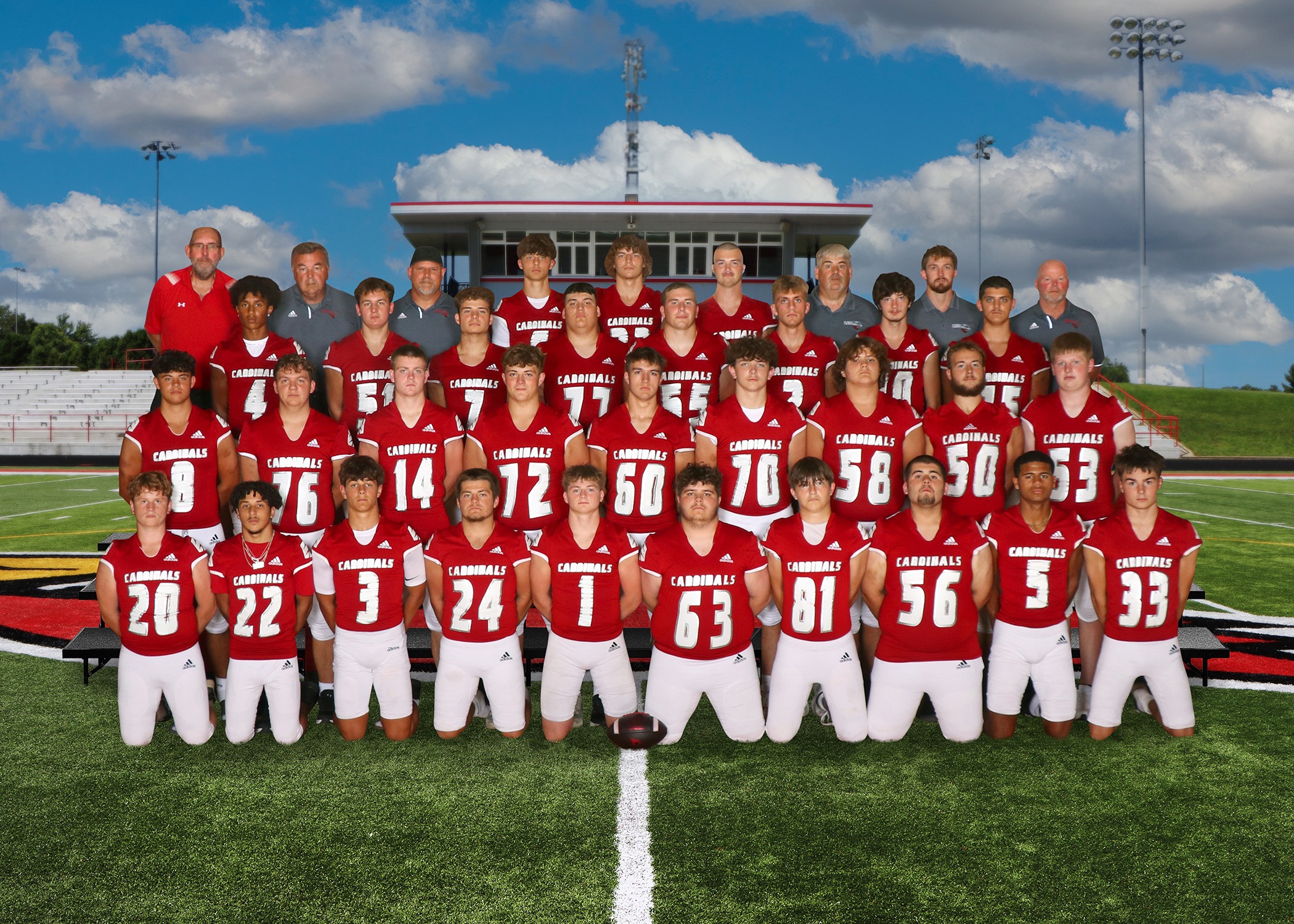 The 2025 Coldwater Cardinal varsity football team. (Photo credit: Focus & Frame Portrait Co.)