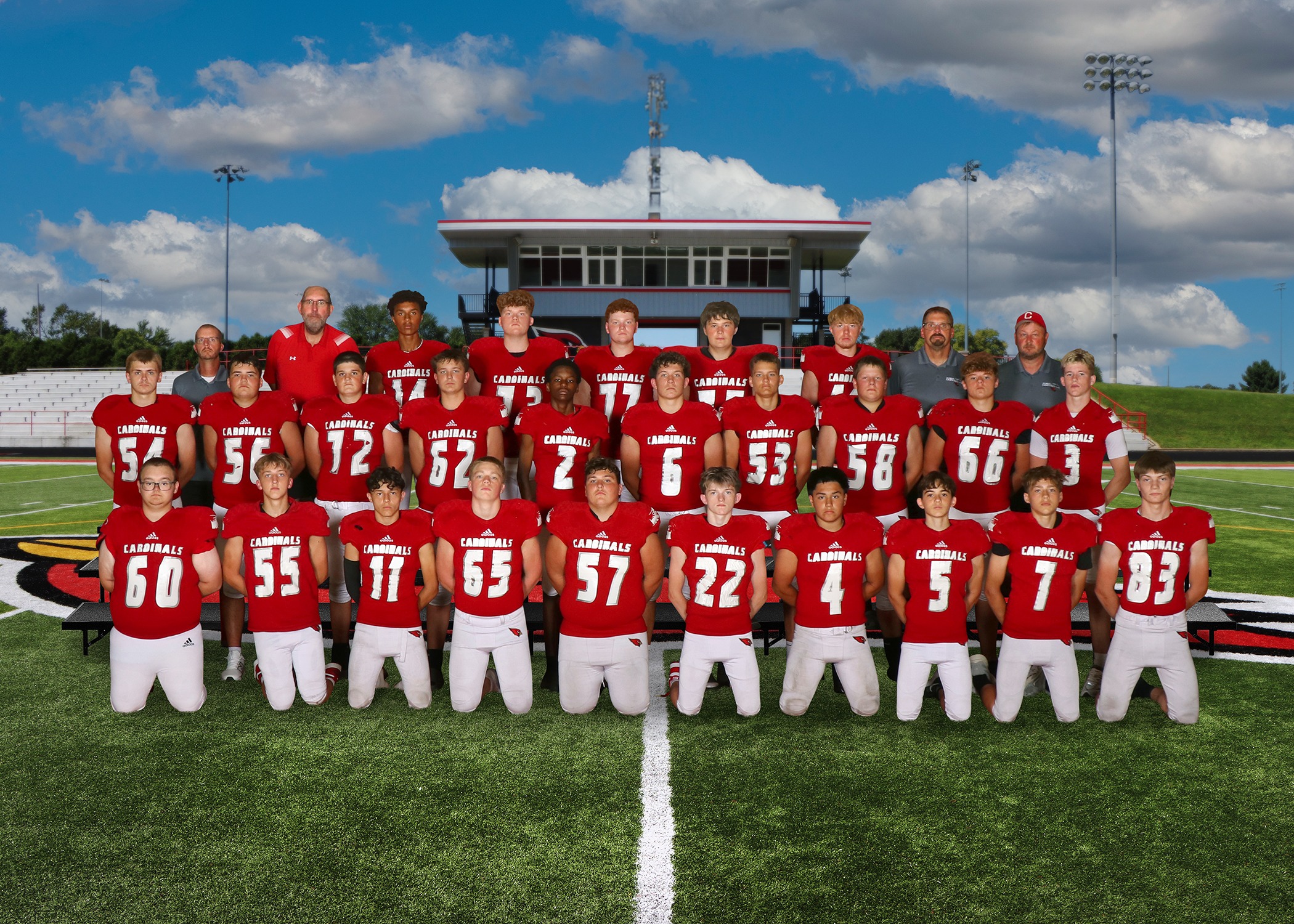 The 2025 Coldwater Cardinal JV football team. (Photo credit: Focus & Frame Portrait Co.)