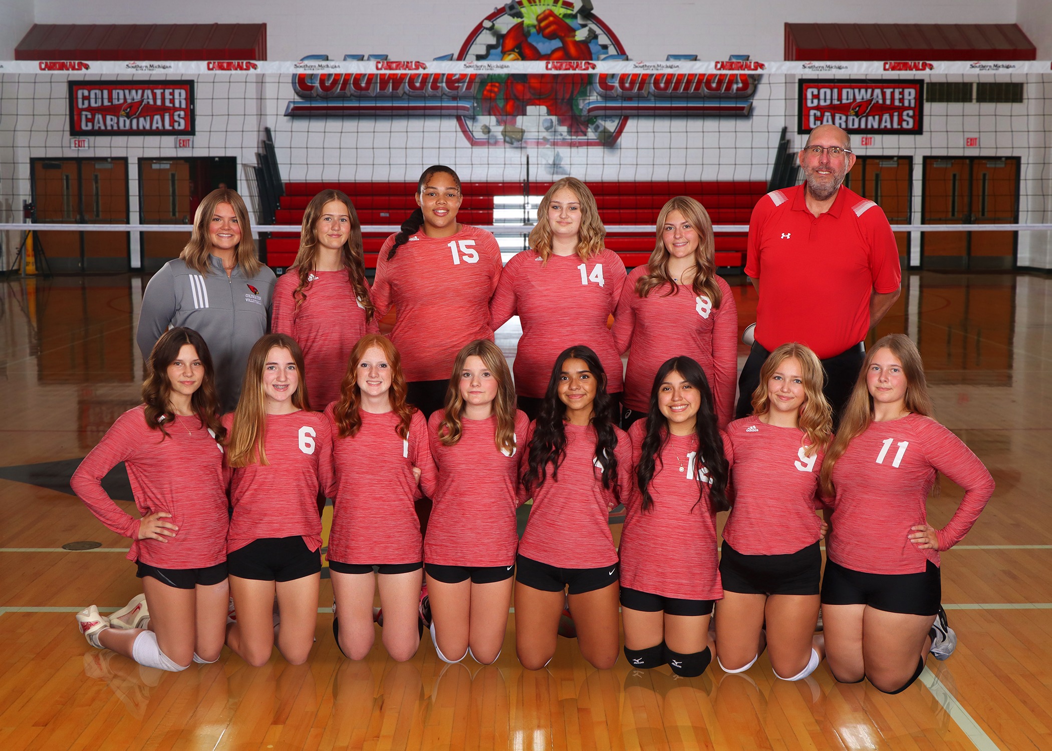 The 2025 Coldwater Cardinal freshman girls volleyball team. (Photo credit: Focus & Frame Portrait Co.)