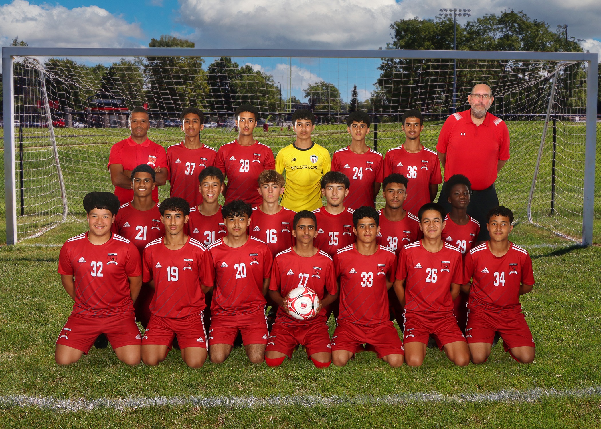 The 2025 Coldwater Cardinal JV boys soccer team. (Photo credit: Focus & Frame Portrait Co.)