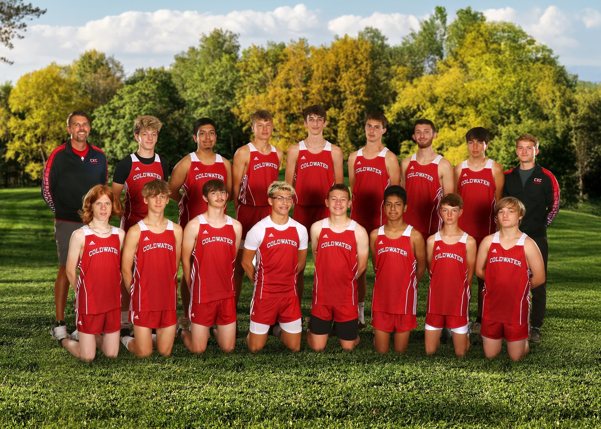 The 2025 Coldwater Cardinal boys cross country team. (Photo credit: Focus & Frame Portrait Co.)