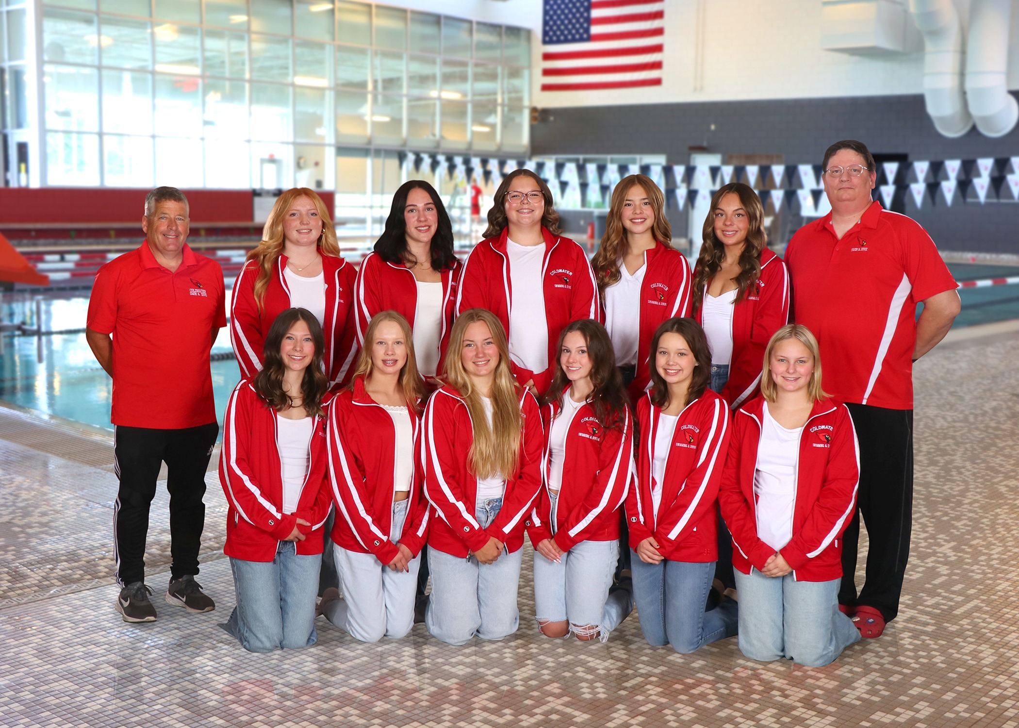 The 2025 Coldwater Cardinal girls swimming & diving team. (Photo credit: Focus & Frame Portrait Co.)