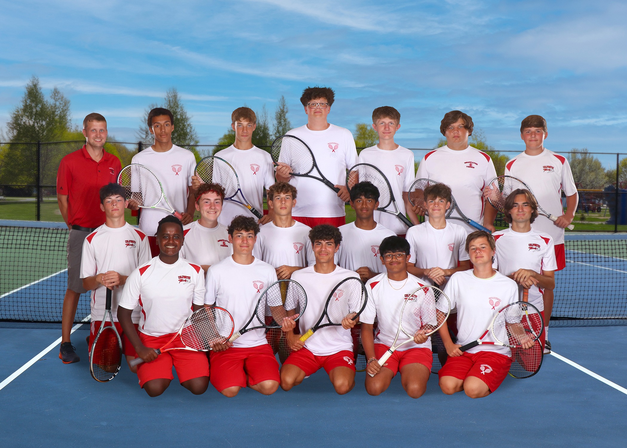 The 2025 Coldwater Cardinal combined boys tennis teams. (Photo credit: Focus & Frame Portrait Co.)