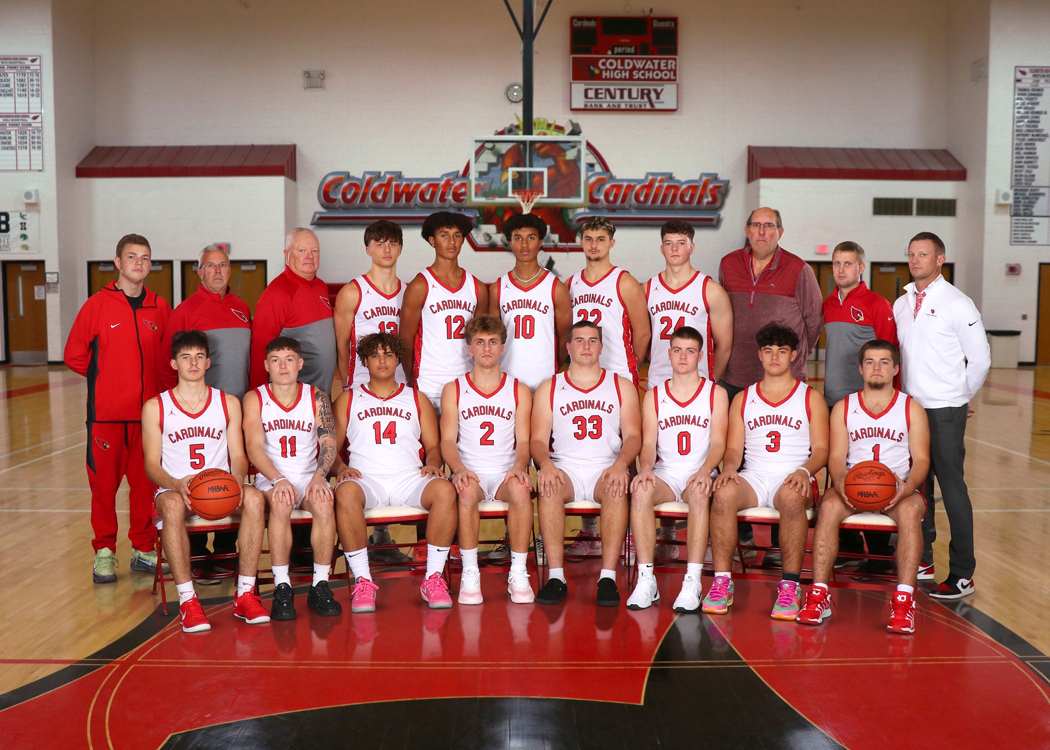 The 2025-26 Coldwater Cardinal varsity boys basketball team. (Photo credit: Focus & Frame Portrait Co.)