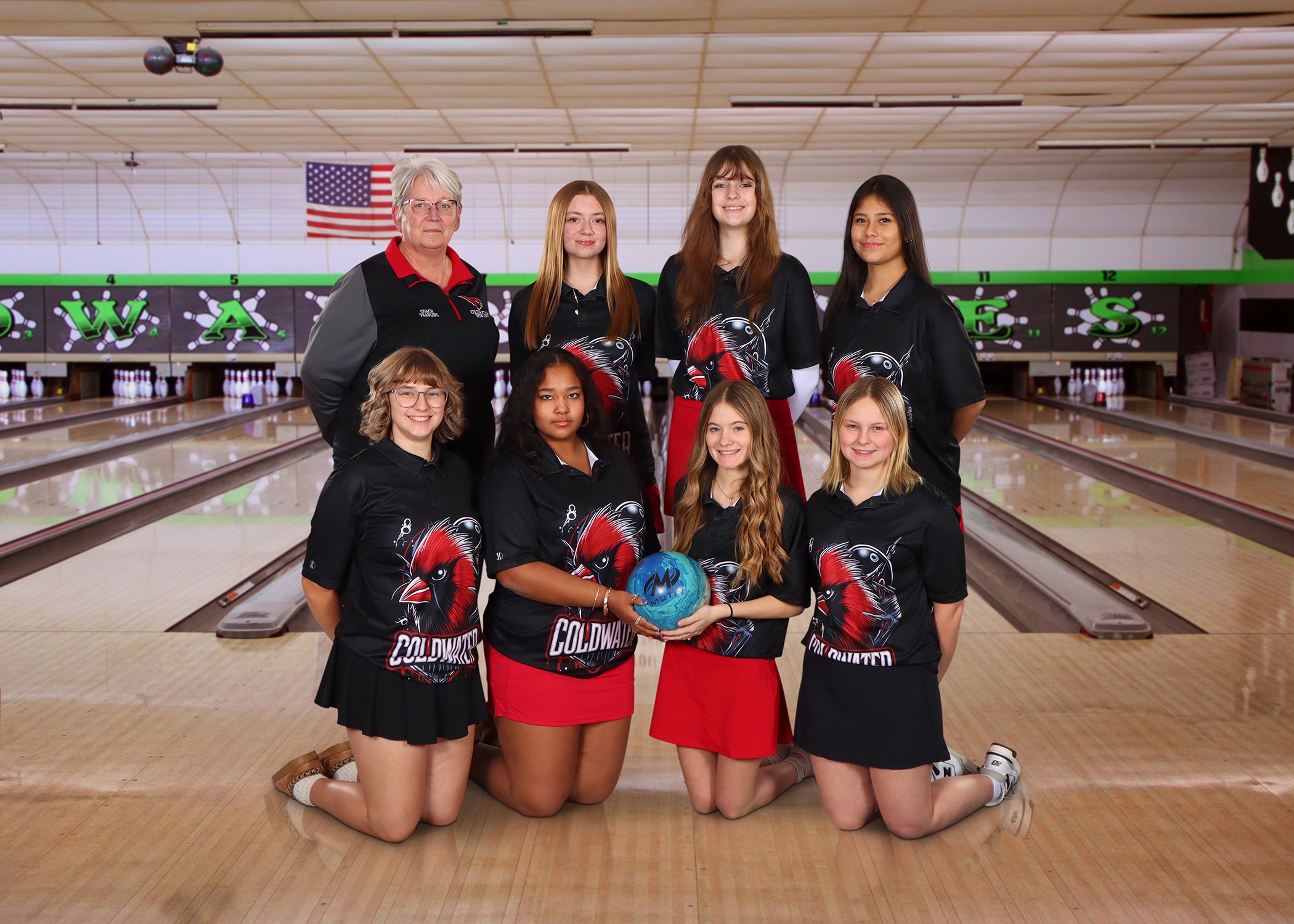 The 2025-26 Coldwater Cardinal varsity girls bowling team. (Photo credit: Focus & Frame Portrait Co.)