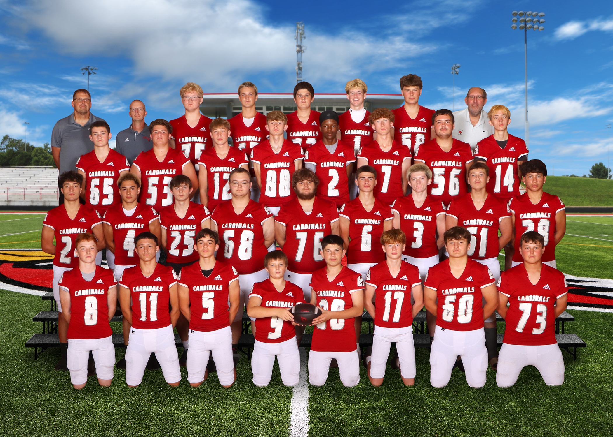 The 2026 Coldwater Cardinal JV football team. (Photo credit: Focus & Frame Portrait Co.)