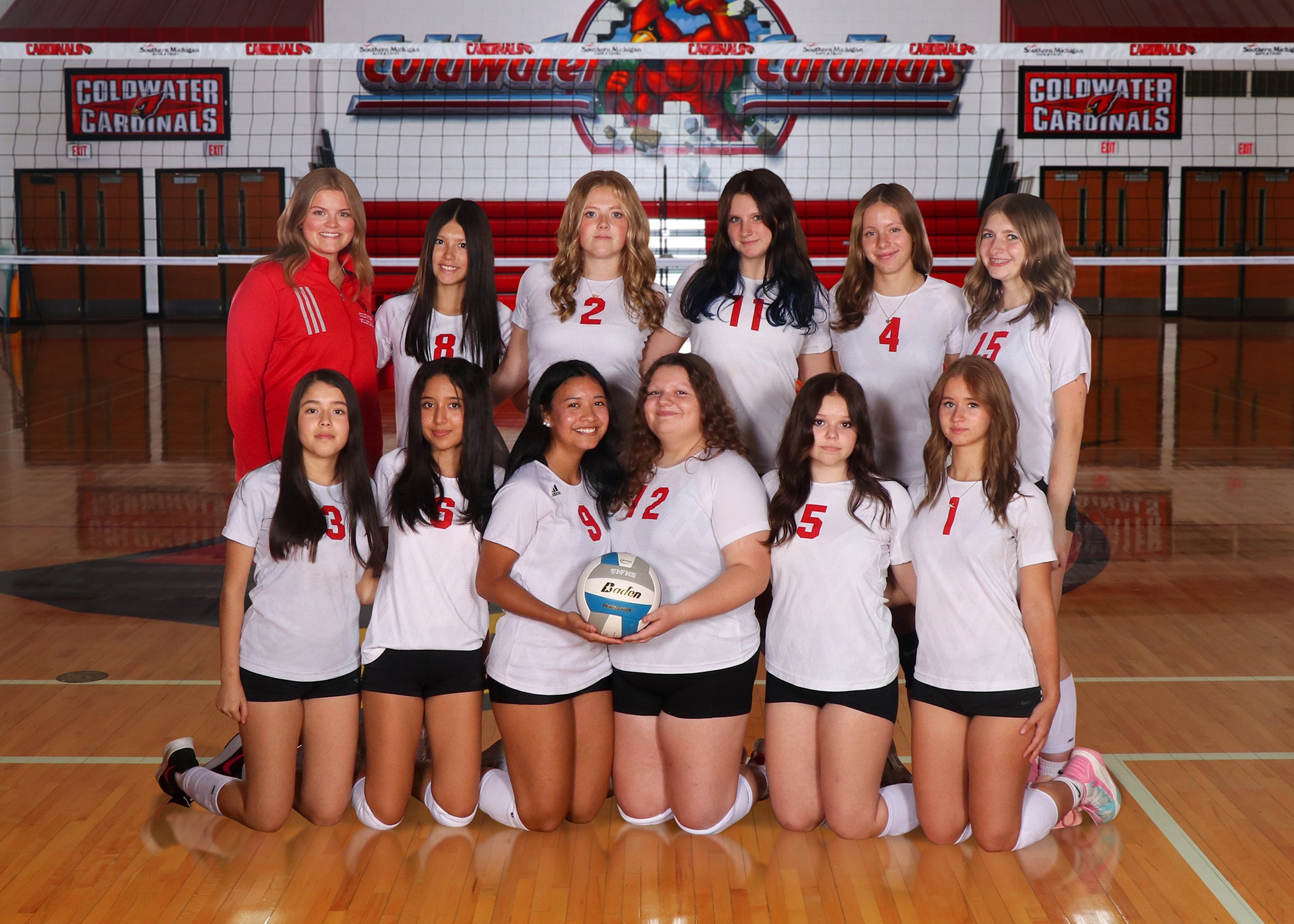 The 2025 Coldwater Cardinal freshman girls volleyball team. (Photo credit: Focus & Frame Portrait Co.)