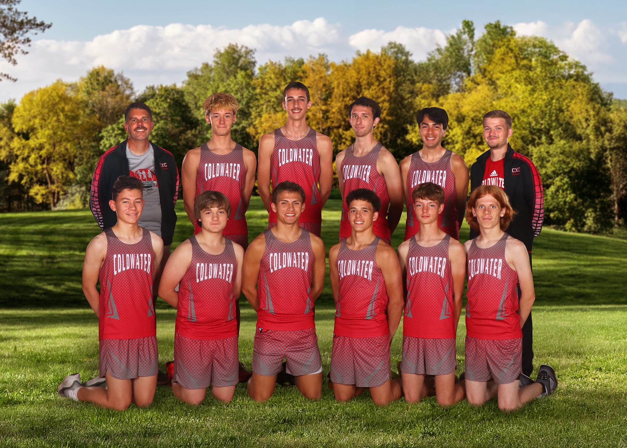 The 2026 Coldwater Cardinal boys cross country team. (Photo credit: Focus & Frame Portrait Co.)