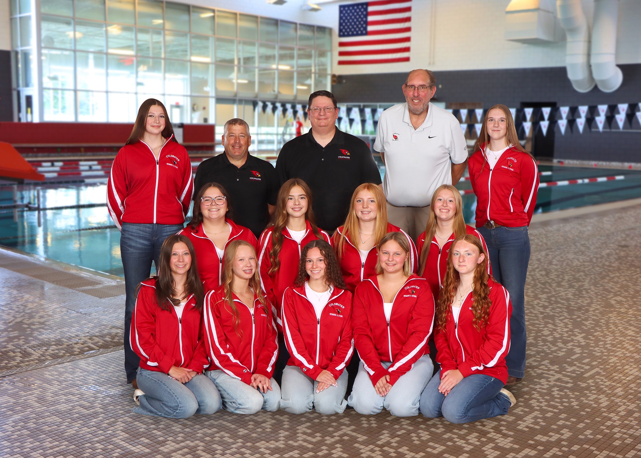 The 2026 Coldwater Cardinal girls swimming & diving team. (Photo credit: Focus & Frame Portrait Co.)