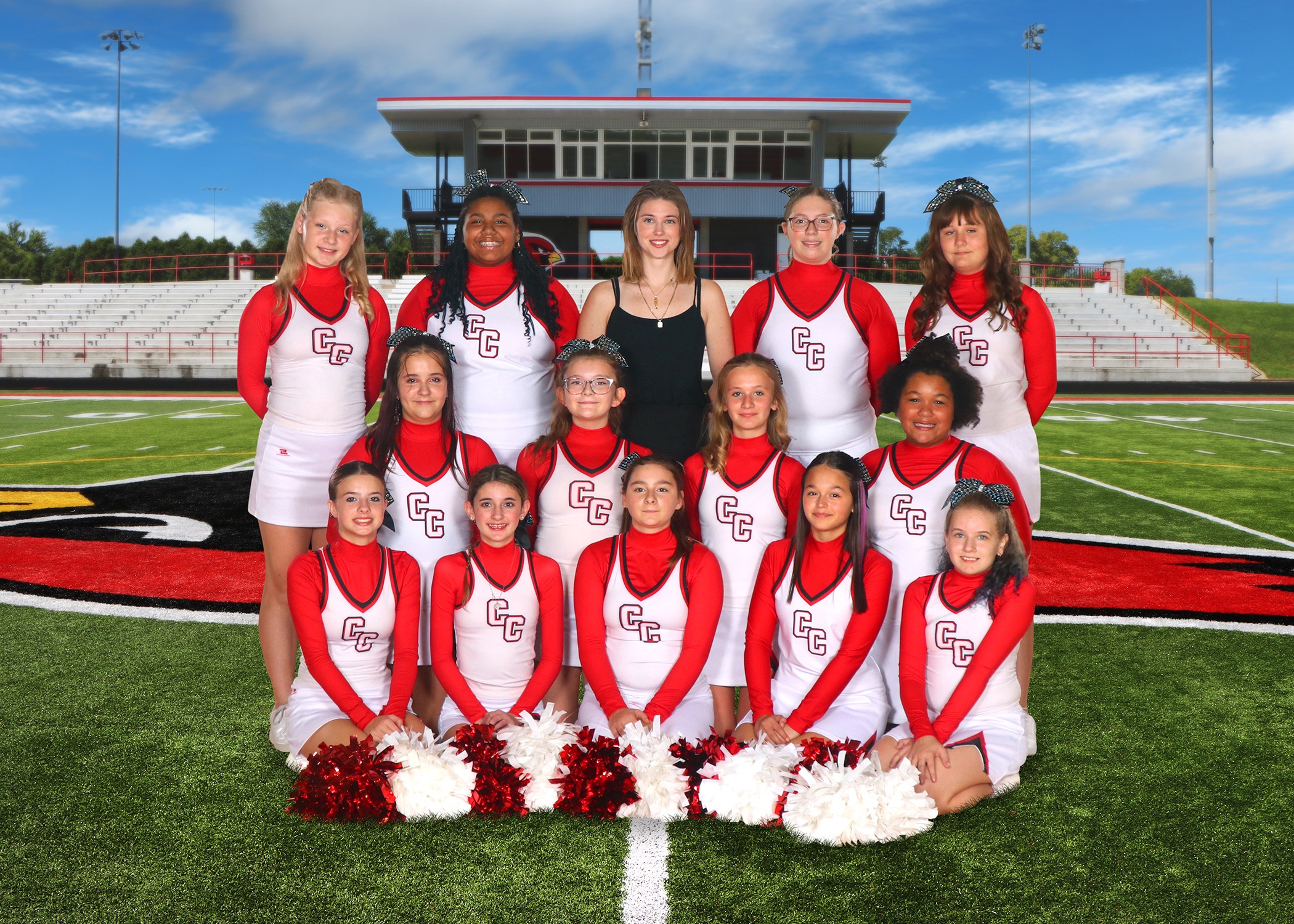 The 2026 Legg Middle School sideline cheer team. (Photo credit: Focus & Frame Photo Co.)