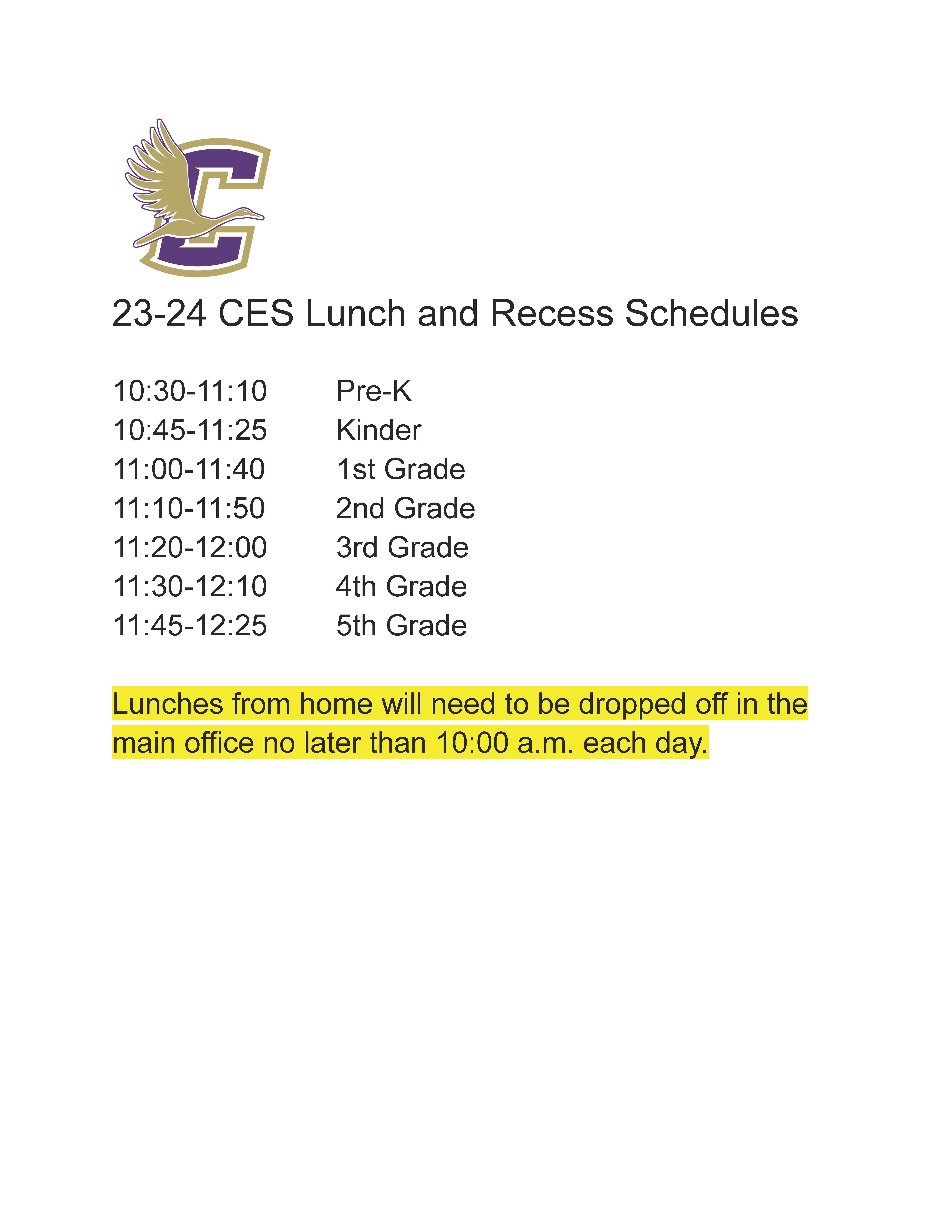CES Lunch and Recess Schedule