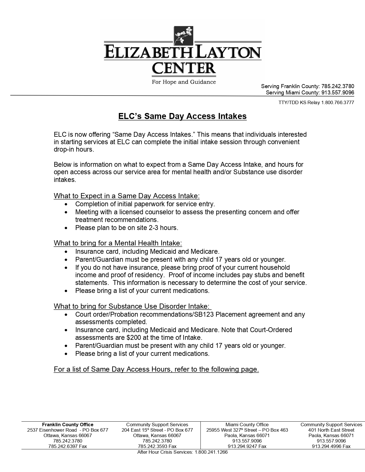 ELC Support information