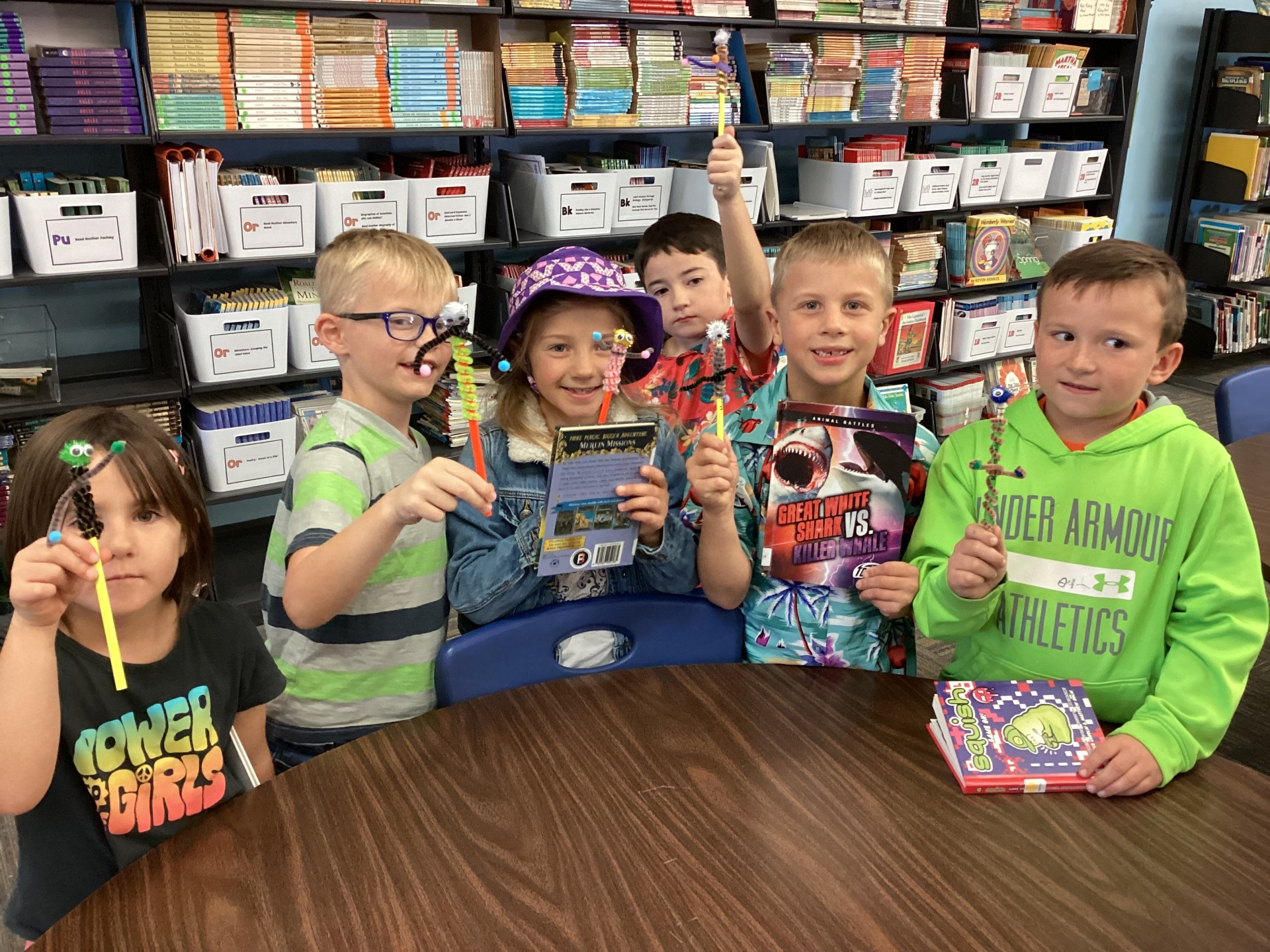 Students with "monster" pencils