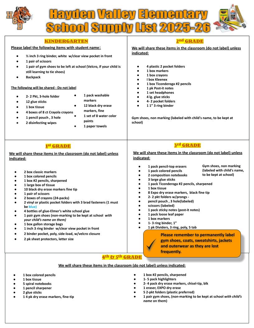 25-26 School Supply List