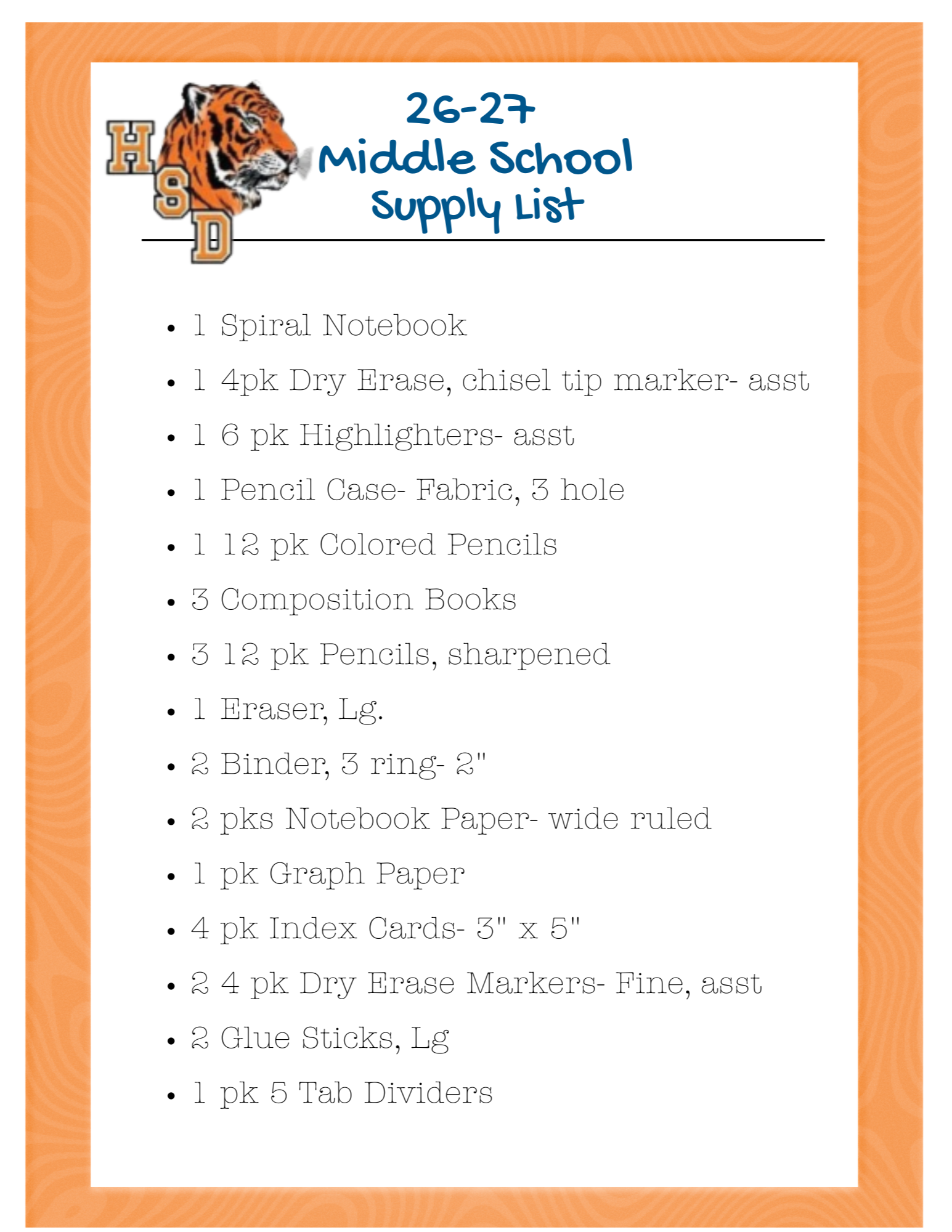 25-26 MS School Supply List